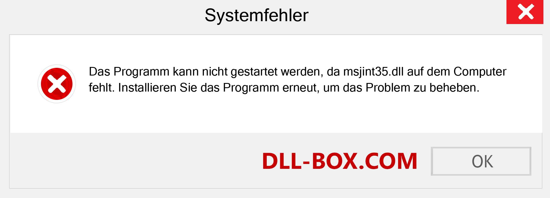 msjint35.dll-Datei fehlt?. Download für Windows 7, 8, 10 - Fix msjint35 dll Missing Error unter Windows, Fotos, Bildern